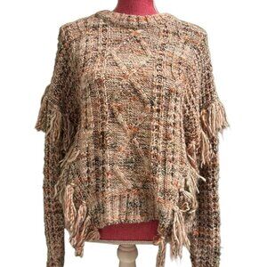 Joie Meghan Cable Knit Fringe Sweater in Rose Size M - NWT
